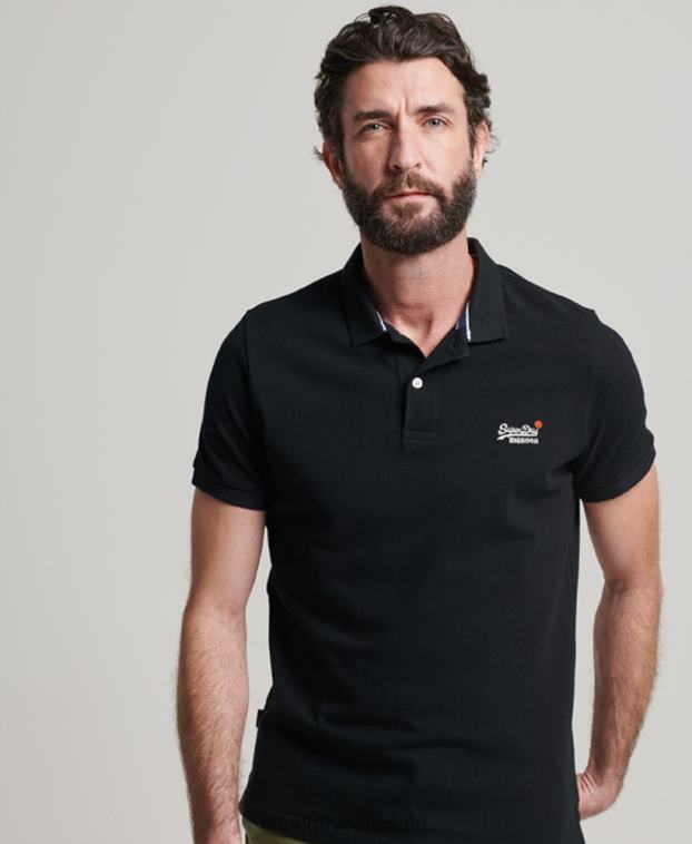 hombres Superdry negro polo de piqué clásico 2R68Z36