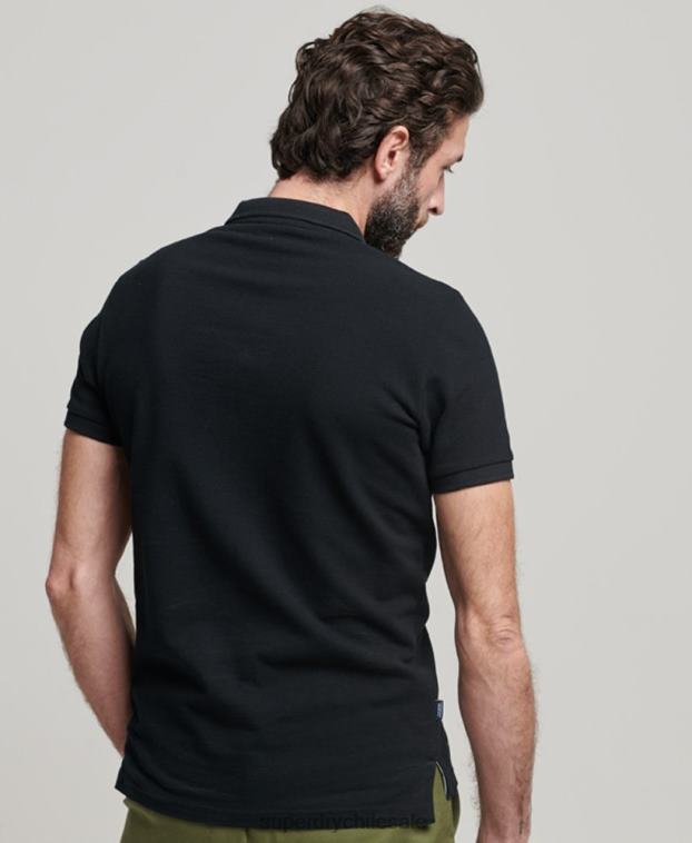 hombres Superdry negro polo de piqué clásico 2R68Z36