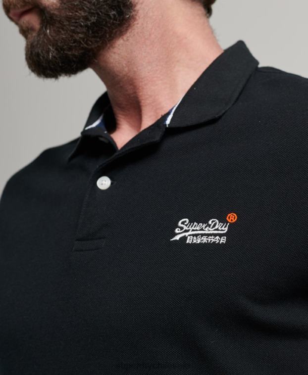 hombres Superdry negro polo de piqué clásico 2R68Z36