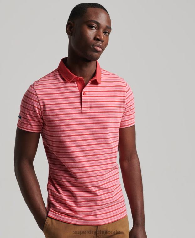 hombres Superdry rojo polo academy de algodón orgánico con rayas 2R68Z6501