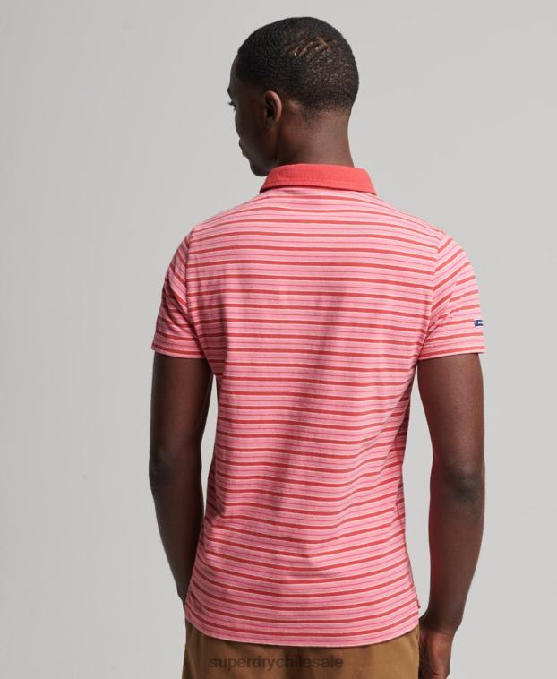 hombres Superdry rojo polo academy de algodón orgánico con rayas 2R68Z6501