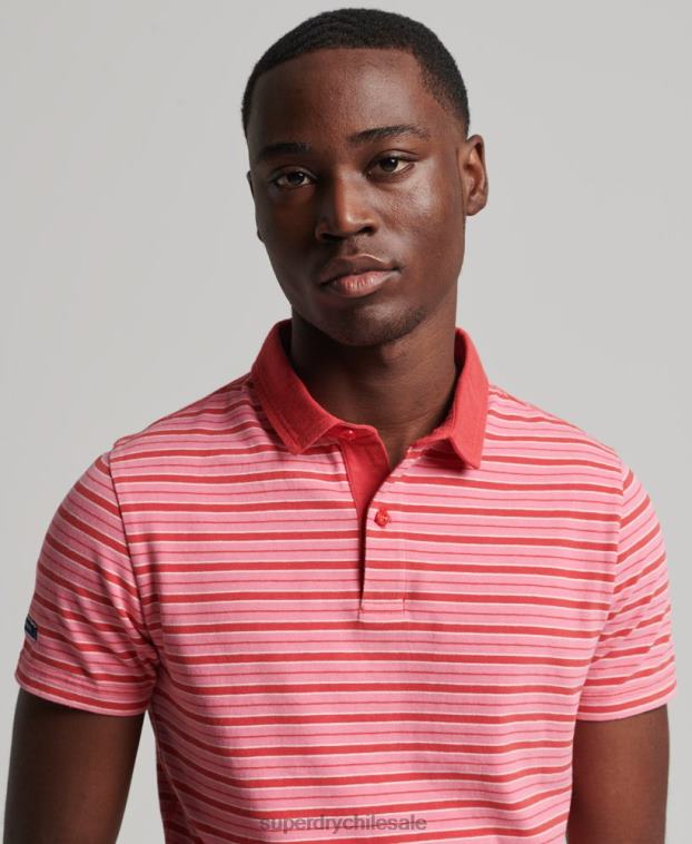 hombres Superdry rojo polo academy de algodón orgánico con rayas 2R68Z6501
