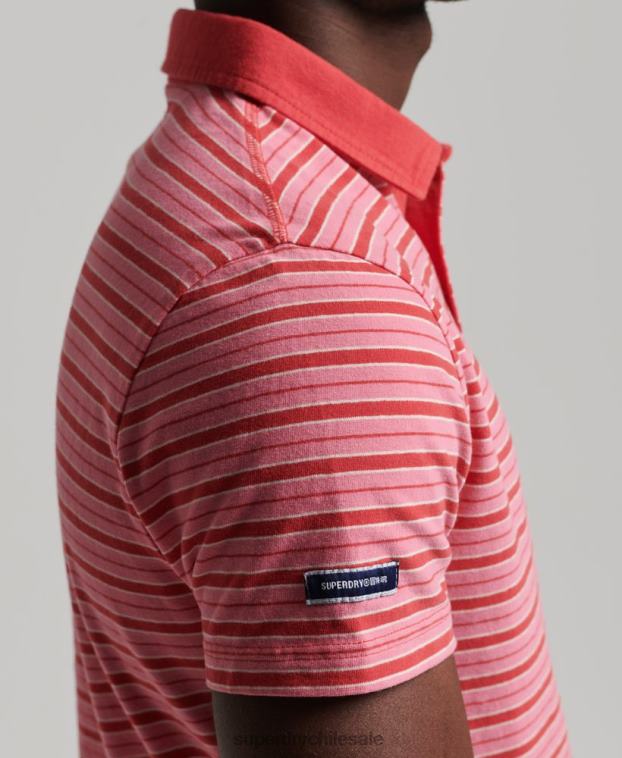 hombres Superdry rojo polo academy de algodón orgánico con rayas 2R68Z6501