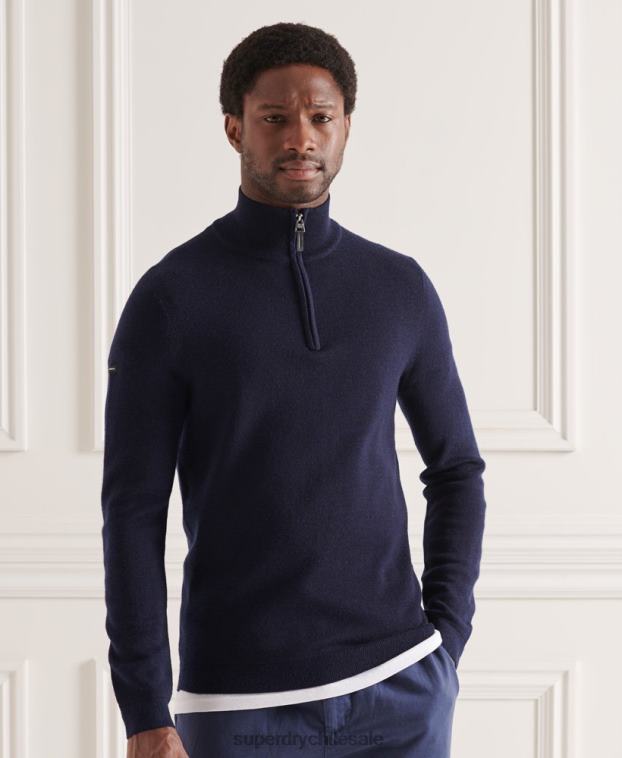 hombres Superdry Armada jersey con cuello henley de merino 2R68Z1340