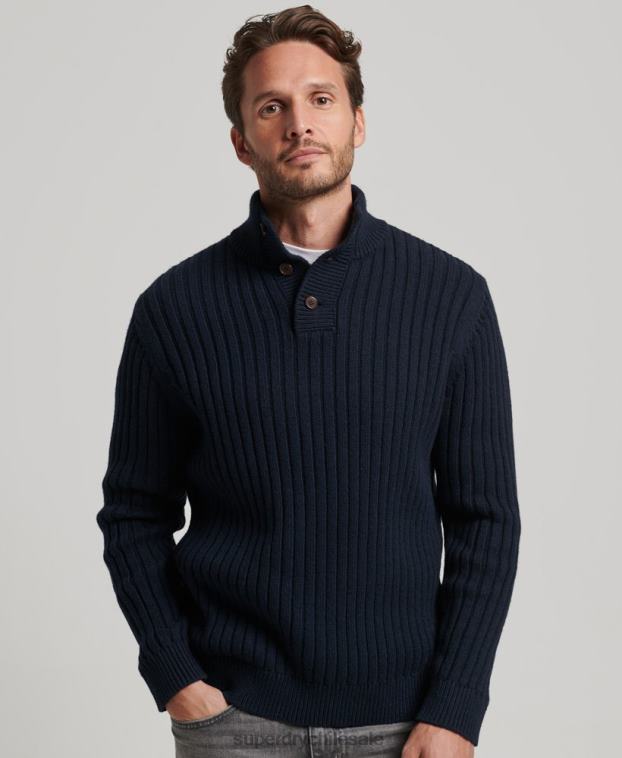 hombres Superdry Armada jersey de canalé con cuello henley 2R68Z5273