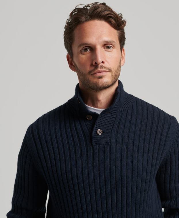 hombres Superdry Armada jersey de canalé con cuello henley 2R68Z5273