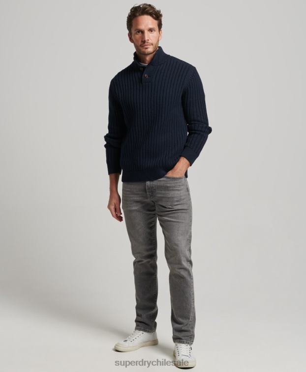 hombres Superdry Armada jersey de canalé con cuello henley 2R68Z5273