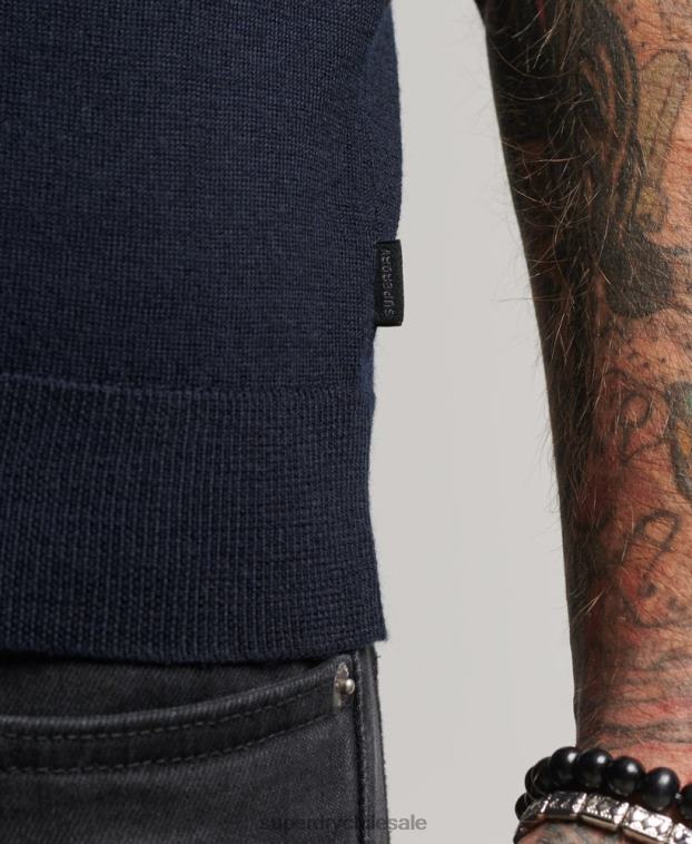 hombres Superdry Armada top de punto henley con cuello redondo de merino 2R68Z1522