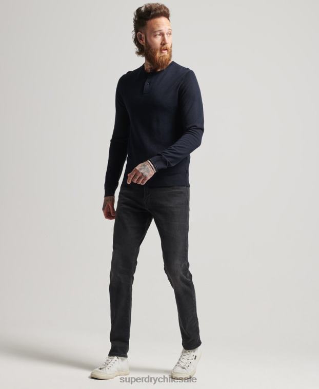 hombres Superdry Armada top de punto henley con cuello redondo de merino 2R68Z1522