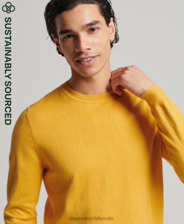 hombres Superdry amarillo jersey con cuello redondo de cashmere y algodón orgánico 2R68Z5271