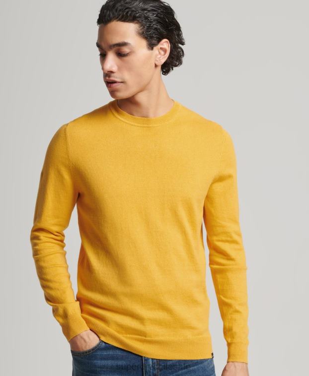hombres Superdry amarillo jersey con cuello redondo de cashmere y algodón orgánico 2R68Z5271