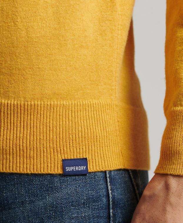 hombres Superdry amarillo jersey con cuello redondo de cashmere y algodón orgánico 2R68Z5271