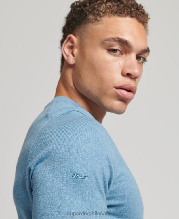 hombres Superdry azul jersey con cuello redondo de cashmere y algodón orgánico 2R68Z1261