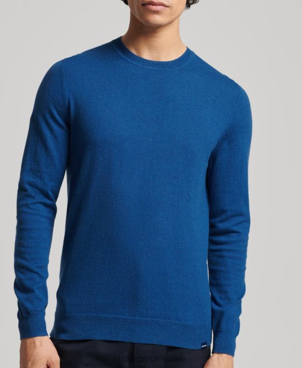 hombres Superdry azul jersey con cuello redondo de cashmere y algodón orgánico 2R68Z1344