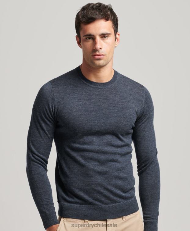 hombres Superdry azul jersey de lana merina con cuello redondo 2R68Z1260
