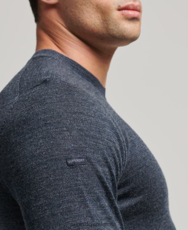 hombres Superdry azul jersey de lana merina con cuello redondo 2R68Z1260