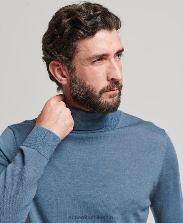 hombres Superdry azul jersey de merino con cuello vuelto 2R68Z1278