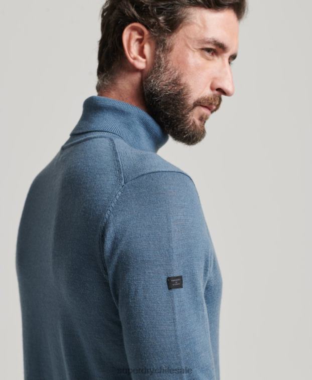 hombres Superdry azul jersey de merino con cuello vuelto 2R68Z1278