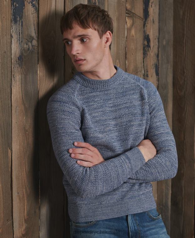 hombres Superdry azul jersey de punto con cuello redondo Keystone de algodón orgánico 2R68Z5316