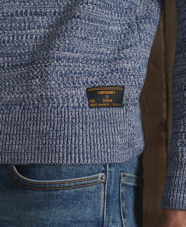 hombres Superdry azul jersey de punto con cuello redondo Keystone de algodón orgánico 2R68Z5316