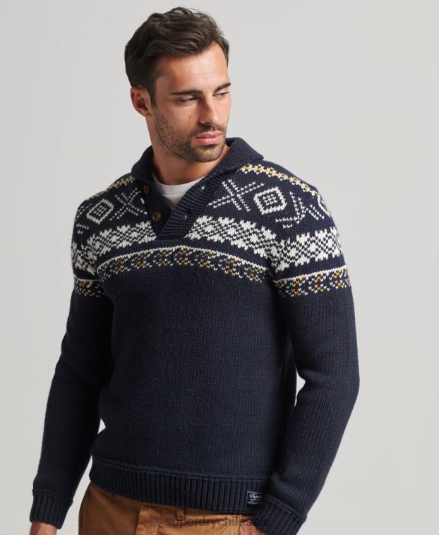 hombres Superdry azul jersey de punto con motivo chal 2R68Z5241