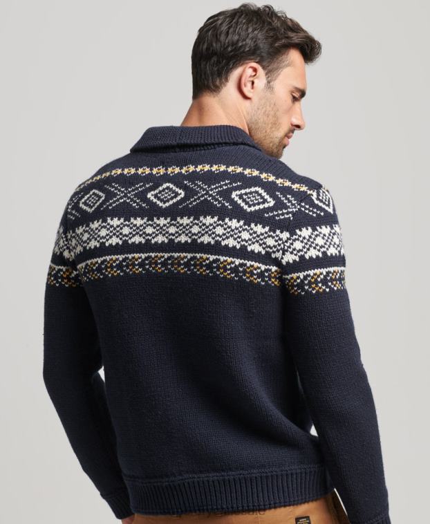 hombres Superdry azul jersey de punto con motivo chal 2R68Z5241
