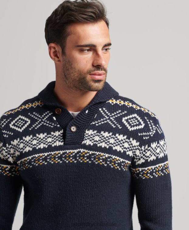 hombres Superdry azul jersey de punto con motivo chal 2R68Z5241