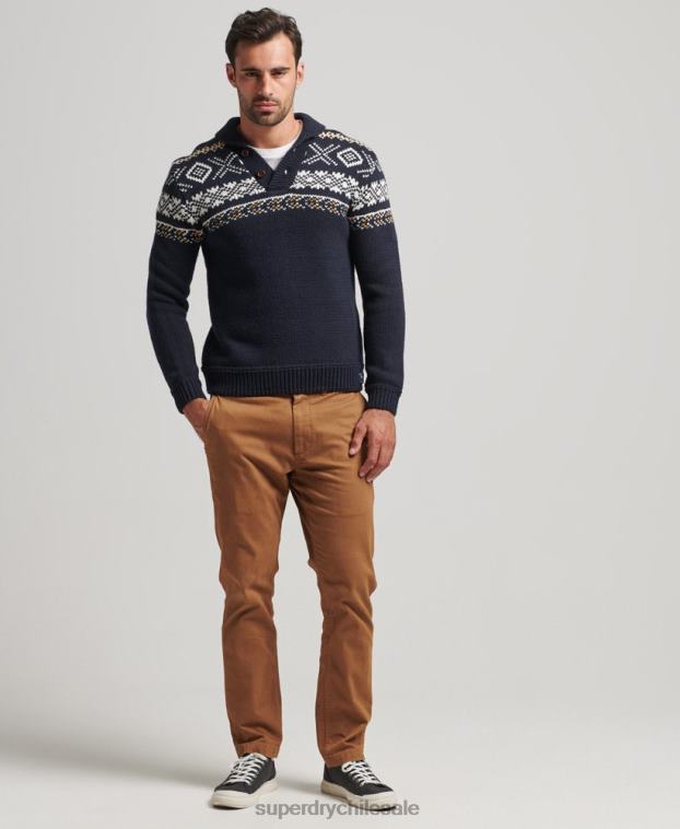 hombres Superdry azul jersey de punto con motivo chal 2R68Z5241