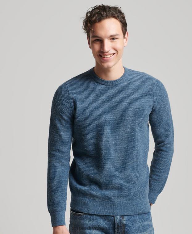hombres Superdry azul jersey de punto con textura vintage 2R68Z1253