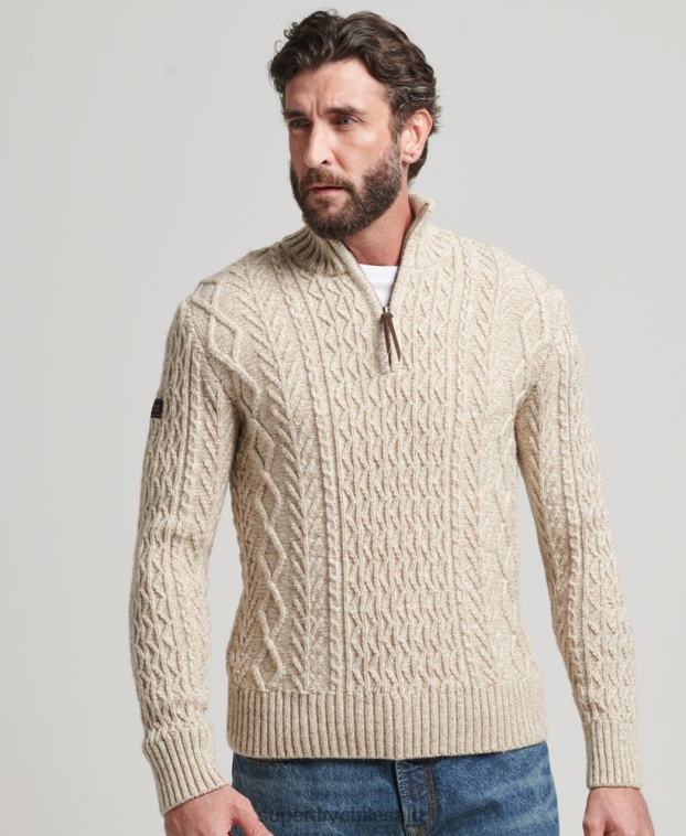 hombres Superdry beige jersey con cuello henley de jacob 2R68Z5259