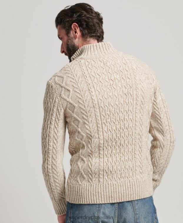 hombres Superdry beige jersey con cuello henley de jacob 2R68Z5259