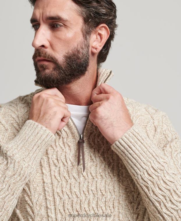 hombres Superdry beige jersey con cuello henley de jacob 2R68Z5259