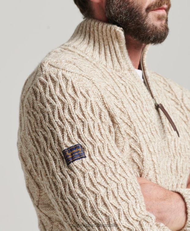 hombres Superdry beige jersey con cuello henley de jacob 2R68Z5259