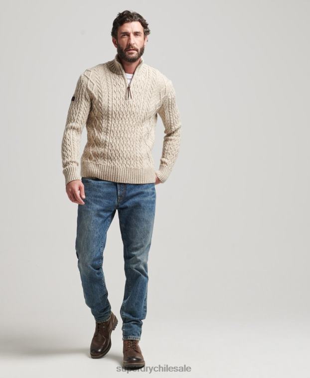 hombres Superdry beige jersey con cuello henley de jacob 2R68Z5259