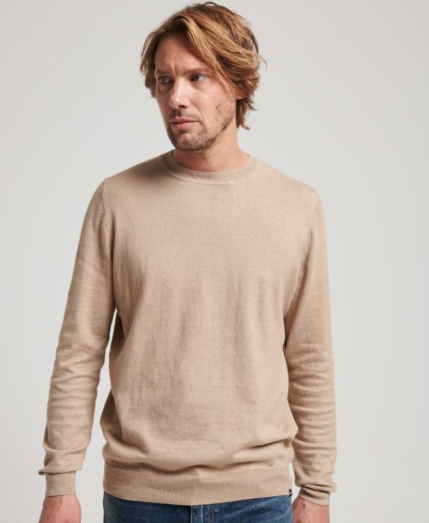 hombres Superdry beige jersey con cuello redondo de cashmere y algodón orgánico 2R68Z5264