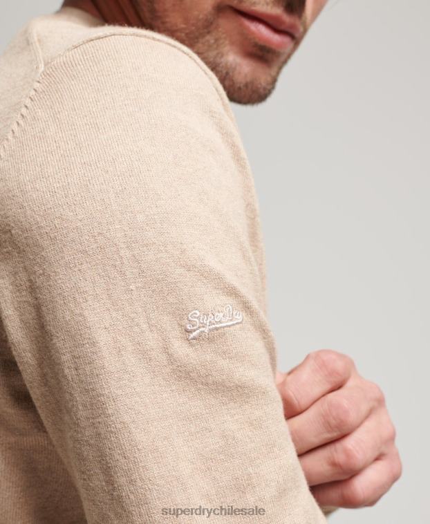 hombres Superdry beige jersey con cuello redondo de cashmere y algodón orgánico 2R68Z5264