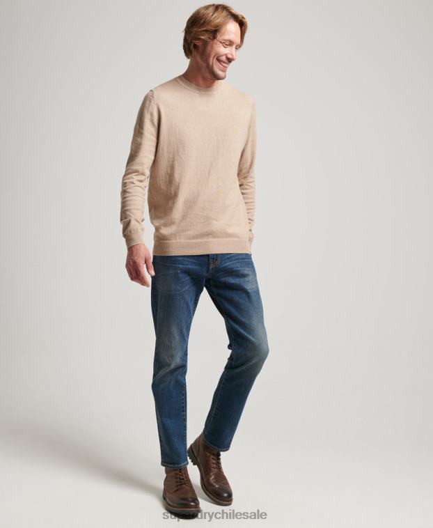 hombres Superdry beige jersey con cuello redondo de cashmere y algodón orgánico 2R68Z5264