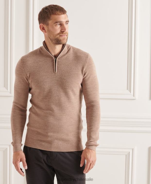 hombres Superdry beige jersey con cuello tunecino de lana merino studios 2R68Z1323
