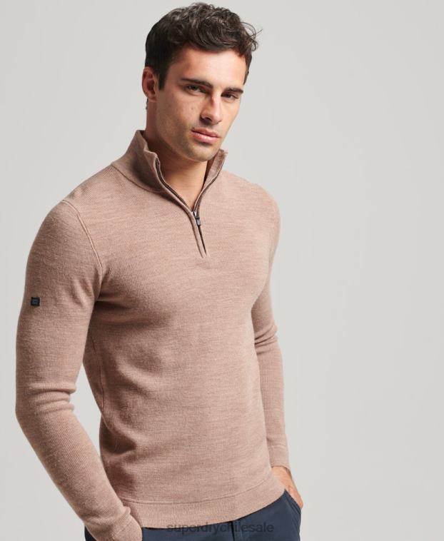 hombres Superdry beige jersey de merino con media cremallera 2R68Z1318