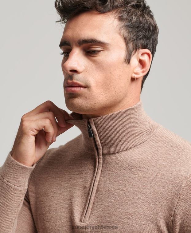 hombres Superdry beige jersey de merino con media cremallera 2R68Z1318