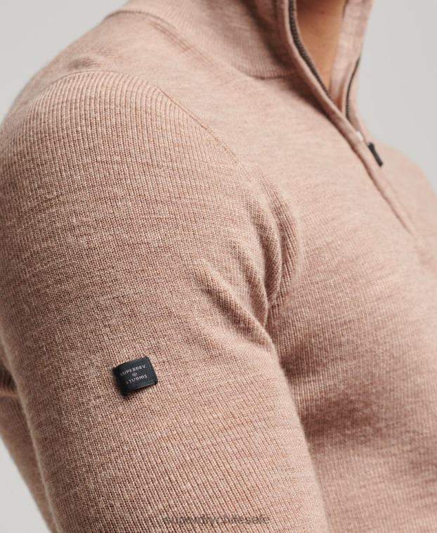 hombres Superdry beige jersey de merino con media cremallera 2R68Z1318