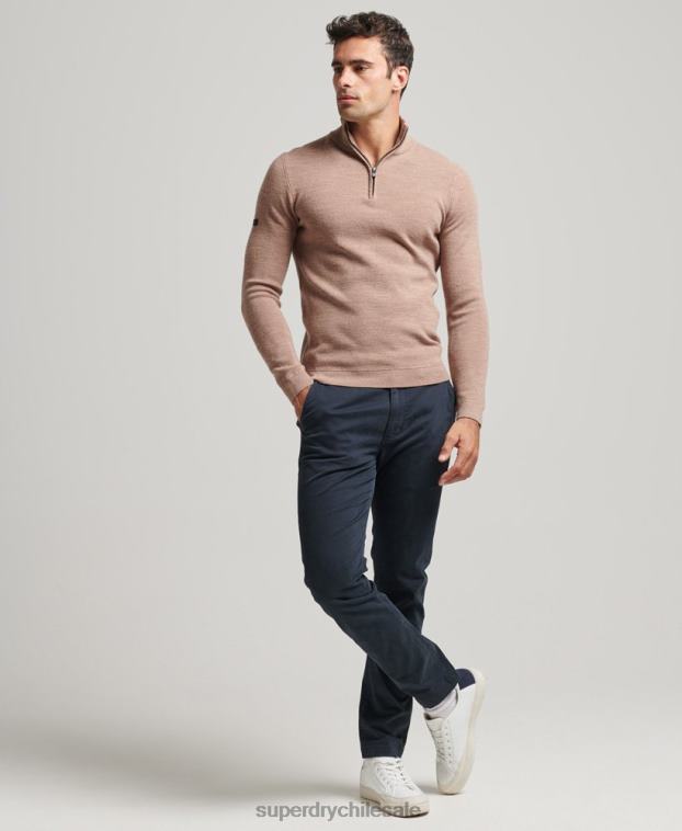 hombres Superdry beige jersey de merino con media cremallera 2R68Z1318