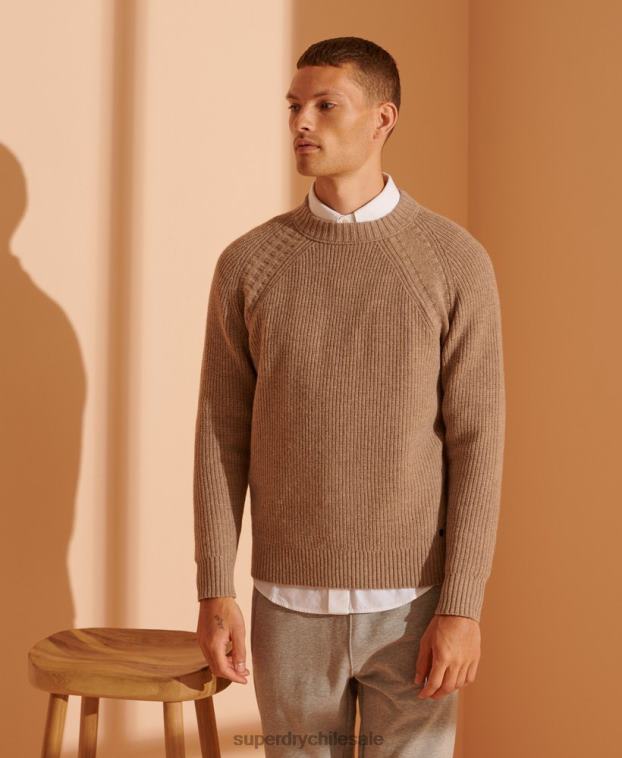 hombres Superdry beige jersey de mezcla de yak merino de edición limitada 2R68Z5355