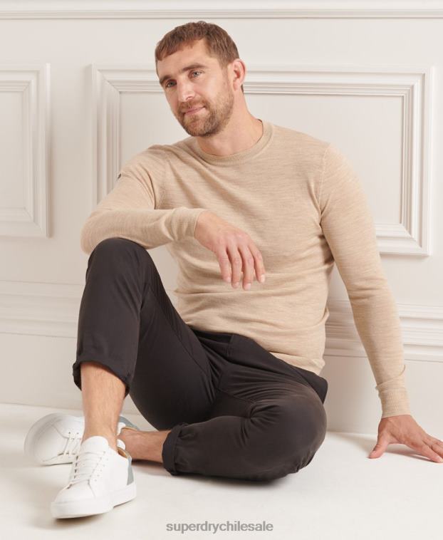 hombres Superdry beige suéter con cuello redondo de lana merina de studios 2R68Z5297