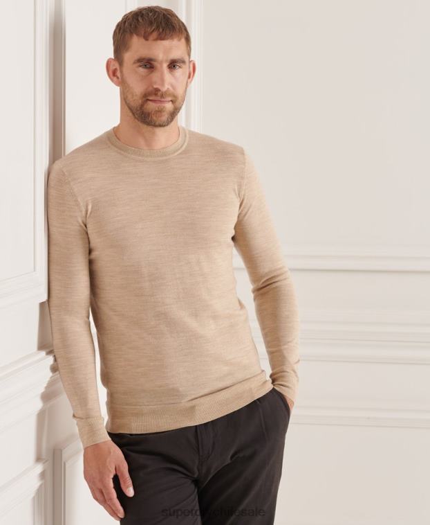hombres Superdry beige suéter con cuello redondo de lana merina de studios 2R68Z5297