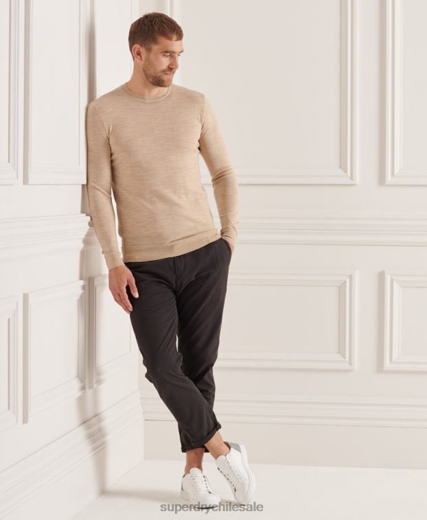 hombres Superdry beige suéter con cuello redondo de lana merina de studios 2R68Z5297