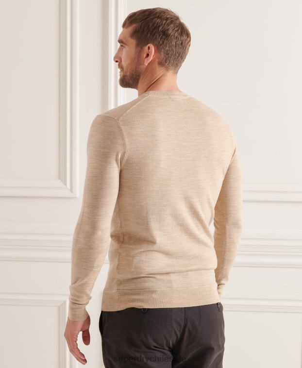 hombres Superdry beige suéter con cuello redondo de lana merina de studios 2R68Z5297