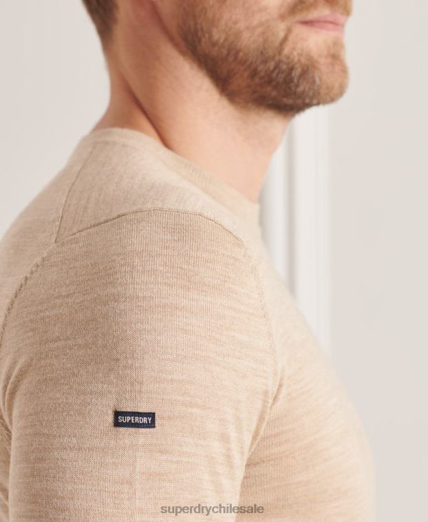 hombres Superdry beige suéter con cuello redondo de lana merina de studios 2R68Z5297