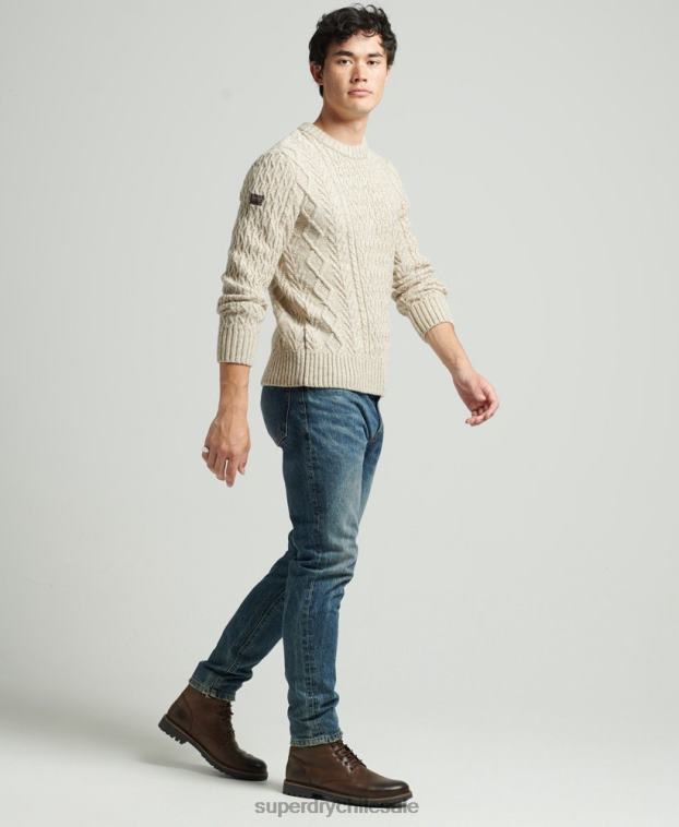 hombres Superdry beige suéter jacob cable crew 2R68Z5252