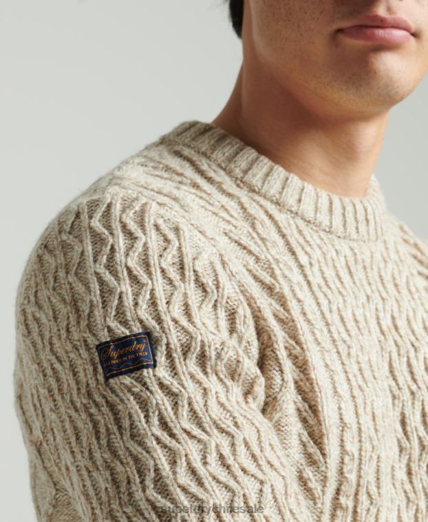 hombres Superdry beige suéter jacob cable crew 2R68Z5252